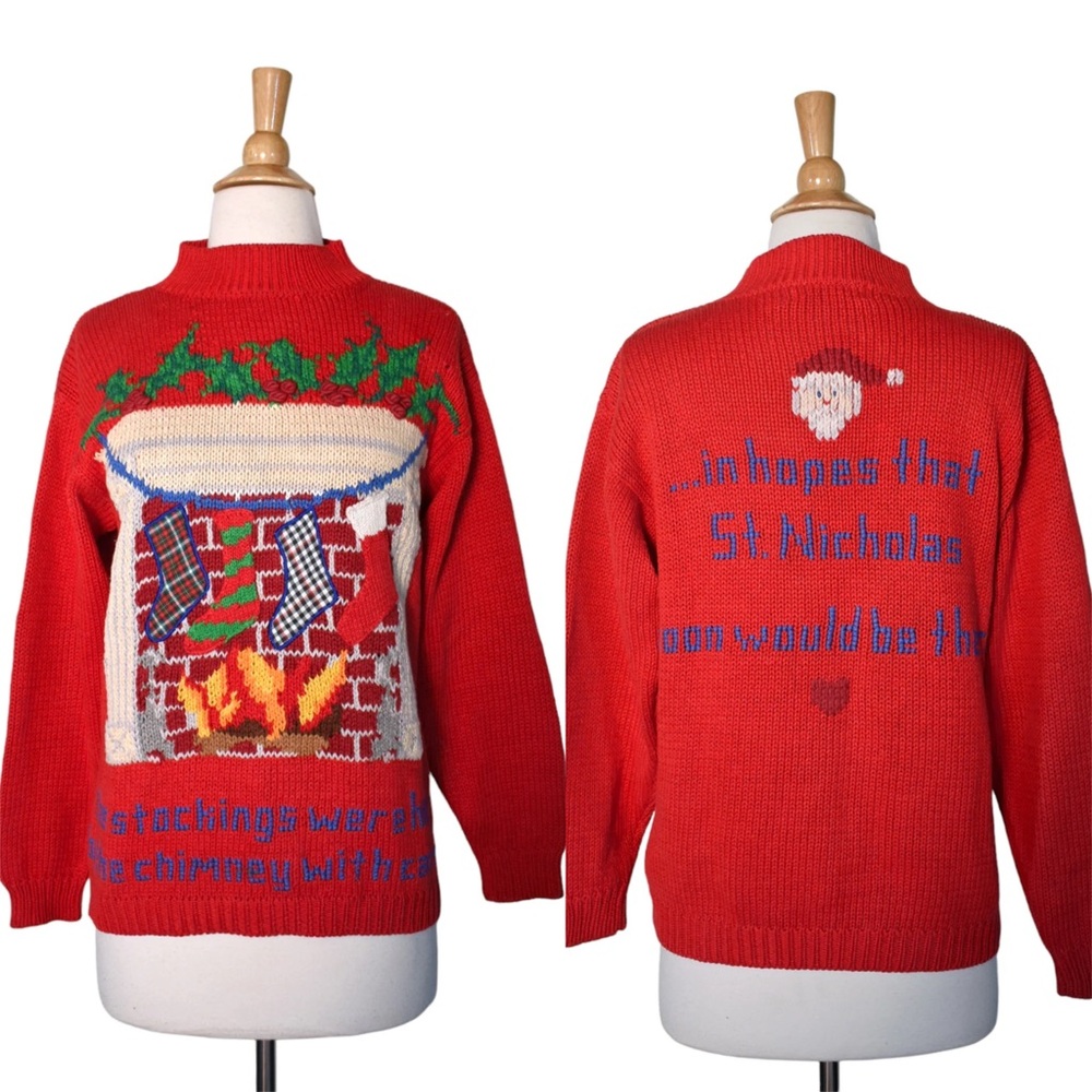 Vintage Eagle’s Eye Night Before Christmas Embroidered Sweater Sz M